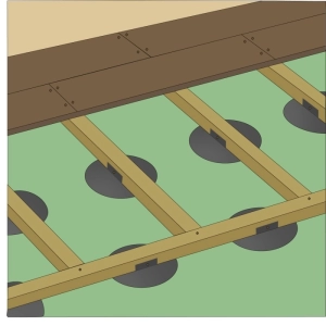 plots PVC réglables + lambourdes + lames bois