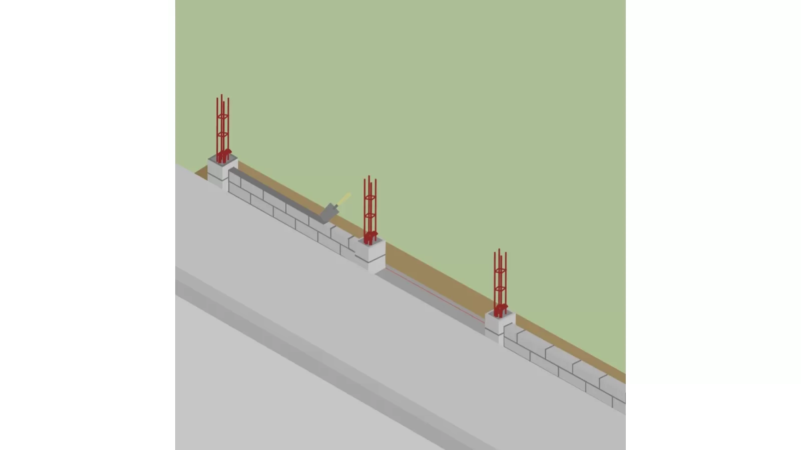 Monter un mur de clôture en parpaings creux avec chainage et piliers