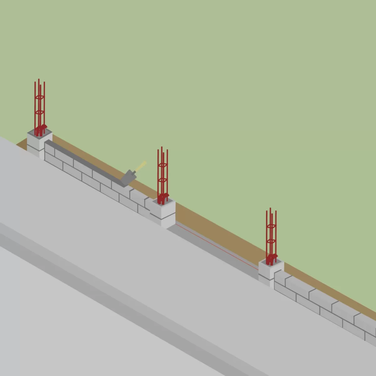 Monter un mur de clôture en parpaings creux avec chainage et piliers