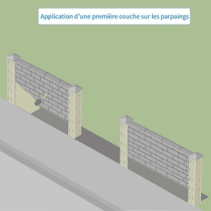 Application de la première couche d'enduit sur les parpaings