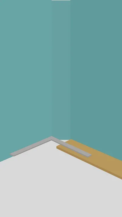 Découpe d'une lame de parquet pour l'insérer dans deux angles obtus